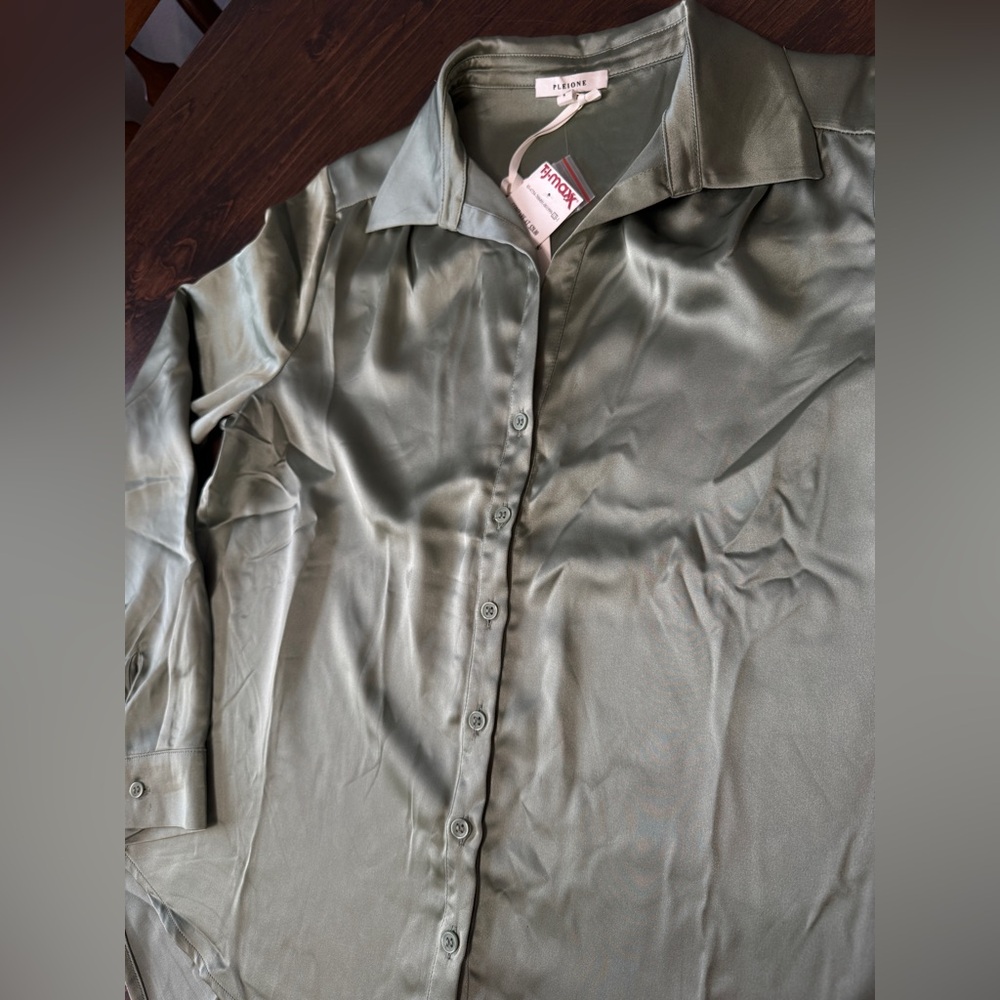 Pleione Sage Satin Blouse